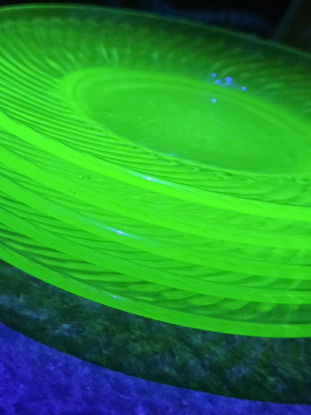 Vintage Imperial Glass or Anchor Hocking Uranium Glass Plates in a Green Spiral